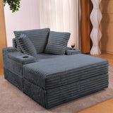 Garvee Oversized Chaise Lounge Chair Indoor with Storage Ottoman, Upholstered Corduroy Sofa Bed Cloud Couch with 3 Pillows, Single Sleeper Sofa Chair for Living Room, Bedroom, Gray - Gray