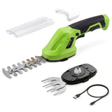 Garvee 2-in-1 Cordless Hedge Trimmer & Grass Shears, Lightweight Electric Shrub Trimmer with Type-C Rechargeable Battery, Dual Safety Switch, Tool-Free Blade Change for Lawn Garden - Black + Green