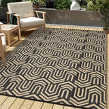 Garvee Reversible Outdoor Plastic Mat - Waterproof Lightweight Patio Rug - Modern Geometric Low Pile Carpet - Easy Care for RV, Camping, Balcony, Deck, Backyard - Black Coffee, 8' × 10' - Black/Coffee