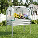 Garvee Raised Garden Bed with Cover 48" × 24" × 30", Silver Galvanized Metal Planter Box with PE Greenhouse Cover, Legs & Drainage Holes - Silver