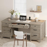 Garvee Farmhouse Executive Home Office Desk 60" with Power Outlets & USB Charging – Spacious Drawers & File Cabinet – Wooden Computer Writing Table for Study or Work – Classic Gray (AB Box) - Rustic Gray