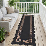 Garvee 2' x 6' Washable Scalloped Minimalist Geometric Rug—Suitable for Indoor and Outdoor Use, Perfect for Entryways, Hallways, and Bedrooms, Black/Coffee - Black/Coffee
