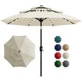 Garvee 3-Tier Solar Patio Umbrella with LED Lights – 10FT Outdoor Market Table Umbrella, Vented Canopy, Easy Crank & Tilt, 8 Sturdy Ribs, UV Resistant, Waterproof – Perfect for Patio, Pool, Deck, Garden – Beige - Beige