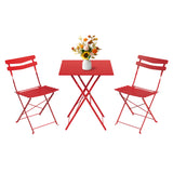 Garvee 3-Piece Red Folding Bistro Set, Weather-Resistant Metal Patio Table and 2 Chairs, No-Assembly Compact Outdoor Furniture Set for Balcony, Garden, Porch, Patio & Small Spaces - Red