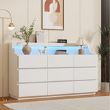Garvee Modern 9 Drawer Dresser with LED Lights, 59" Wide Wooden Chest, Spacious Storage Drawers, Anti-Tipping Safety, Ideal for Bedroom or Living Room, White - White