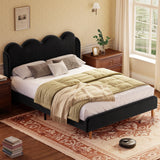Garvee Queen Upholstered Wingback Bed Frame with Scalloped Edges, Plush Velvet, Tall Tufted Headboard, Tool-Free Assembly, Black, Modern Bedroom - Black