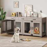 Garvee 71" Large Dual-Room Dog Crate with 3 Drawers, Double Doors, Metal & Wood, Storage & Security, Grey, Indoor Furniture Style - Grey