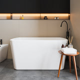 Garvee 55" Acrylic Freestanding Bathtub - Japanese Square Soaking Tub with Built-in Seat, Toe-Tap Drain & Overflow, Glossy White, Compact Space-Saving Bath for Bathrooms