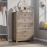 Garvee Modern 5 Drawer Sideboard Cabinet – Tall Wooden Chest with Deep Storage, Metal Knobs, Versatile for Bedroom, Living Room, Hallway, Kids Room – Light Ivory - Gray