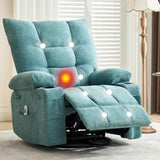 Garvee Swivel Rocker Recliner Chair with Massage and Heat for Elderly Adults, Oversized Ergonomic Lounge Single Sofa with Side Pocket, Cup Holders for Living Room, Bedroom, Blue - Blue