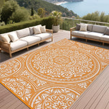 Garvee Waterproof Plastic Straw Rug 9x12 Reversible Outdoor Rug for Patio, Washable UV Resistant Durable Outdoor Carpet, Portable RV Camping Picnic Mat for Yard Garden Balcony, Orange - Orange