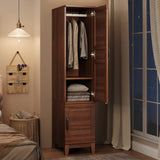 Garvee Heavy Duty MDF Wooden Wardrobe Closet – 2 Doors, 72" Tall Armoire Cabinet with Hanging Rod, 18 Adjustable Shelves, Slim Bedroom Clothes Organizer, Walnut Brown – Brown - Walunt