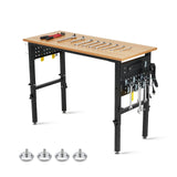 Garvee Adjustable Height Workbench,48" Heavy-Duty Hardwood Worktable with Power Outlets&Metal Frame,2200 LBS Load Capacity Garage Workbench with Non-Slip Foot Pad for Workshop,Garage,Office, Home,Commercial