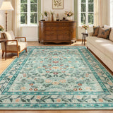 Garvee Area Rug 8x10 for Living Room, Washable Floral Low Pile Rug, Soft Non Slip Carpet for Living Room, Bedroom, Dining Room, Light Green - Light Green