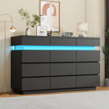 Garvee 12 Drawer Dresser for Bedroom, 59" Wooden Dresser with LED Lights and Large Storage Drawers, Modern Dressers & Chests of Drawers with Anti-Tipping for Bedroom Living Room, Black - Black