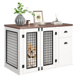 Garvee Dog Crate Furniture, Pet Kennel for Small to Medium Dogs, White Wooden Pet House with Drawers and Side Cabinets, Multi-Functional Dog Cage for Indoor Use, White