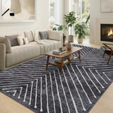 Garvee Washable Rug 8x10 Large Striped Accent Non-Slip Stain-Resistant Polyester Foldable Indoor Carpet Dark Gray for Living Room Dining Room - Dark Gray