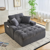 Garvee 63 Inch Oversized Chaise Lounge with Ottoman No Assembly Needed Corduroy Cloud Sleeper Couch Beige - Gray