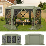 Garvee 11.7 ft Hexagon Screen Tent, 230 cm High Instant Pop Up Canopy with 6 Wind Panels, 210D Polyester Mesh Walls for Camping, Patio & Backyard, Green