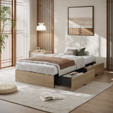 Garvee Bed Frame with 2 Storage Drawers, Wooden Low Profile Bed Frame, No Headboard, Wood Slat Support, Noise Free, No Box Spring Needed, Easy Assembly - Oak