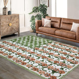 Garvee 5' × 7' 4th of July Patriotic Floral Rug, Sage Green/White/Rust American Flag Washable Area Rug - Sage Green/White/Rust