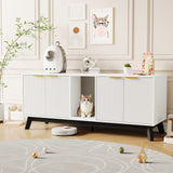 Garvee Double Cat Litter Box Enclosure Furniture, Hidden Litter Box Furniture with Litter Collector & Scratch Pad, Wooden Litter Box Cabinet, Cats House, White - White