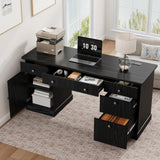 Garvee Stylish Fluted Panel Computer Desk, 60in Executive Workstation with Charging Function for Study - Black