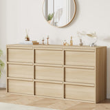 Garvee 9 Drawer Wooden Dresser with Ample Storage & Sturdy MDF Build, Waterproof Top, Adjustable Feet, Freestanding for Bedroom & Living Room - Natural Oak