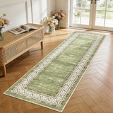 Garvee Green Washable Bordered Runner Rug 2' × 6', Non Slip Low Pile Stain Resistant Rug for Kitchen, Hallway, Entryway, Laundry Room - Sage Green