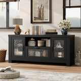 Garvee Farmhouse TV Stand for 55 Inch TV, Entertainment Center with Acrylic Door & Adjustable Shelves, Sideboard Buffet Storage Cabinet for Living Room Bedroom, Black - Black