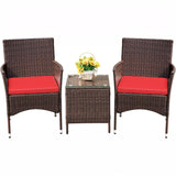 Garvee 3 Piece Patio Bistro Set, Brown PE Rattan Chairs, Orange Cushions, Glass Table - Brown / Orange
