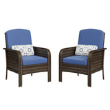 Garvee 2-Piece High-Back Outdoor Rattan Patio Chair Set with Thick Blue Cushions, All-Weather Brown Gradient Wicker Chairs, Comfortable Porch & Garden Seating for Deck, Backyard, Patio & Sunroom