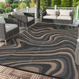 Garvee 10x14 Outdoor Area Rug Waterproof Reversible UV Resistant Polypropylene Modern Abstract Design Lightweight Portable for Patio Beach RV - Black Coffee