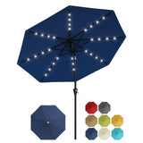 Garvee 9FT Solar LED Patio Umbrella, Waterproof Outdoor Market Table Umbrella with 8 Ribs, Crank Lift, Push Button Tilt, UV Protection for Garden, Pool & Deck, Navy Blue - Navy Blue