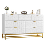 Garvee Contemporary 7 Drawer Dresser – 53.5" Wide Chest with Gold Metal Handles & Legs – Entryway, Bedroom, Hallway Storage Cabinet – White AB Box - White