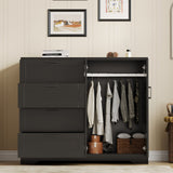 Garvee 43.3" H Armoire Wardrobe Closet with Anti-Tip & Smooth Sliding Rails, Hanging Rod, Multifunctional Wooden Dresser with Storage Closet, Bathroom Cabinet for Bedroom, Black - Black