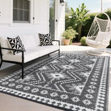 Garvee Gray Outdoor Reversible Plastic Woven Rug – Waterproof, UV Resistant Area Mat – Easy Clean, Vintage Diamond Design – Large collapsible Carpet for Patio, Garden, RV, Camping, Balcony, Pool – 9x18ft - Gray/White