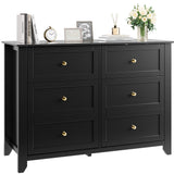 Garvee 6 Drawer Dresser for Bedroom, 47.2" Wide Modern Large Chest of Drawers with Metal Knobs, Wooden Clothes Storage Organizer for Closet, Nursery, Living Room, Apartment, Black - Black