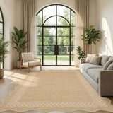 Garvee 5' x 7' Washable Scalloped Minimalist Geometric Rug—Suitable for Indoor and Outdoor Use, Perfect for Entryways, Hallways, and Bedrooms, Beige - Beige