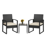 Garvee 3-Piece Patio Bistro Set, PE Rattan Outdoor Furniture Set with 2 Cushioned Chairs & Tempered Glass Coffee Table for Balcony, Backyard & Small Spaces, Black/Beige - Black & Beige