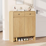 Garvee Shoe Cabinet with 2 Doors and Drawers, Freestanding Wood Shoe Storage Organizer with Open Bottom Shelf, Modern Entryway Shoe Cabinet for Hallway, Foyer, Natural Oak
