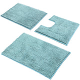 Garvee Chenille Bathroom Mat Set, 3-Piece, Non-Slip, Super Absorbent & Quick Dry, Soft Fade-Resistant Rugs, Machine Washable, Hot Melt Adhesive Back, Ideal for Tub, Toilet, and Floor, Lake Blue, 16x24 + 20x32 + U-Shaped - Lake Blue