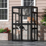 Garvee Spacious Outdoor Wooden Cat Cage, Weatherproof Roof, 2 Platforms, Hammock, Walk-In Window Access, Multi-Cat Catio Enclosure for Patio, Yard, or Indoor Use, Black