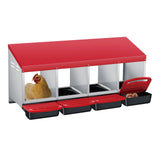 Garvee 4-Hole Metal Chicken Nesting Boxes for Chicken Coop, Roll Away Poultry Laying Box with Sloped Anti-Perch Roof, Removable Trays with Protective Flip Covers for Clean Automatic Egg Collection, Red & Silver (41.7" L x 18.9" W x 18.5" H)