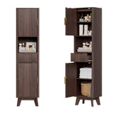 Garvee Tall Bathroom Cabinet, 67" Storage Cabinet with 2 Doors and 1 Drawer, Narrow Cabinets with Wave Doors, Silm Bathroom Cabinets for Kitchen, Living Room, Entryway, Dark Brown - Dark Brown