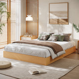 Garvee Minimalist Wooden Platform Bed Frame – Floor-Standing, Sturdy Slats, Noise-Free, Space-Saving, No Box Spring, Easy Assembly – Queen Size – Pine Wood Color - Pine Wood