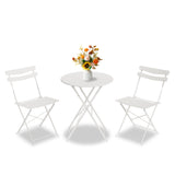 Garvee White Space-Saving Collapsible Patio Bistro Set – 3-Piece Metal Table and 2 Chairs, No Assembly, Portable, Weather-Resistant, Outdoor/Indoor Furniture for Balcony, Porch, Garden, Yard - White