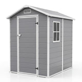 Garvee Durable Waterproof Resin Outdoor Storage Outdoor Storage with Floor – 4x6 FT, Window, Sloped Roof, Lockable Door, Easy Assembly – Perfect for Patio, Backyard, Lawn Mower, Bike & Tool Storage – Light Gray