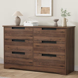 Garvee Natural Wood 6-Drawer Modern Chest with Embedded Handles – Stylish Organizer for Bedroom, Living Room, Nursery and Hallway - Walnut