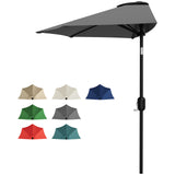 Garvee Space-Saving Sun Protection Half Patio Umbrella – 9FT Outdoor Shade Canopy with Smooth Crank Lift, Great for Patio, Garden, Deck, Balcony, Porch – Gray - Gray